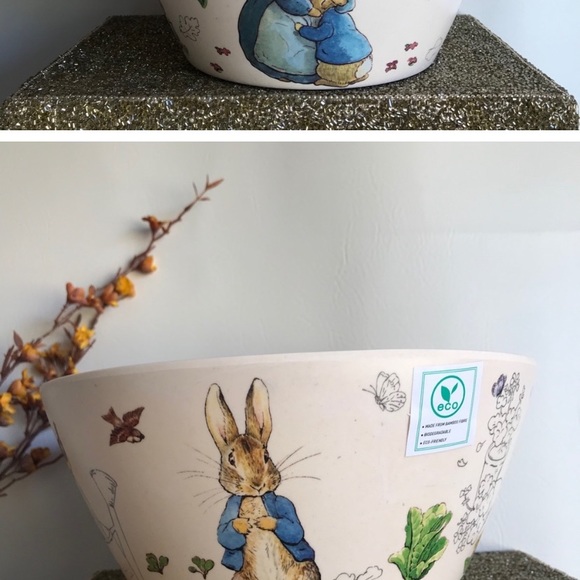 NWT Peter Rabbit Bamboo Salad/Popcorn Bowls and Peter Rabbit bamboo plates - Picture 2 of 3